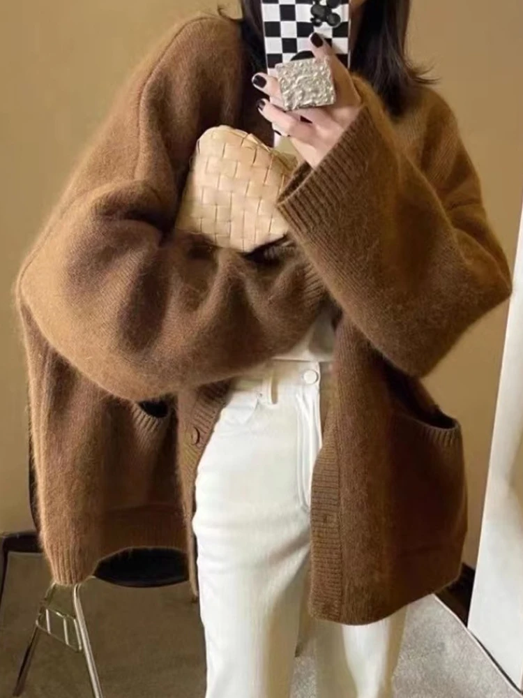 

Oversized Cardigan Women Autumn Winter Knitted Sweater Elegant Long Sleeve Knitwear Top Female Casual Loose Single Breasted Coat