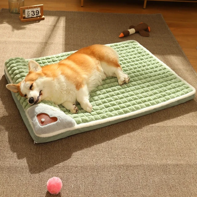 Lits apaisants pour chiens de petite et grande taille, tapis de luxe avec oreiller, housse amovible, tapis en mousse pour animaux de compagnie, coussin, lits de couchage doux 1