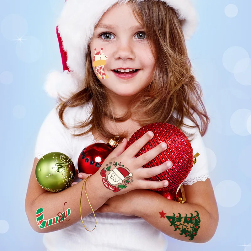 Christmas Tattoo Stickers for Kids Festival Tattoo Temporary Waterproof Body Art Face Hand Cartoon Stickers Fake Child Tattoo