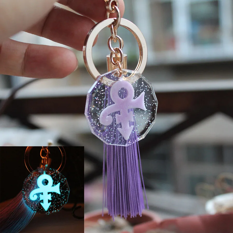 Prince Purple Rain Keychain Glow In The Dark RIP Symbol Logo