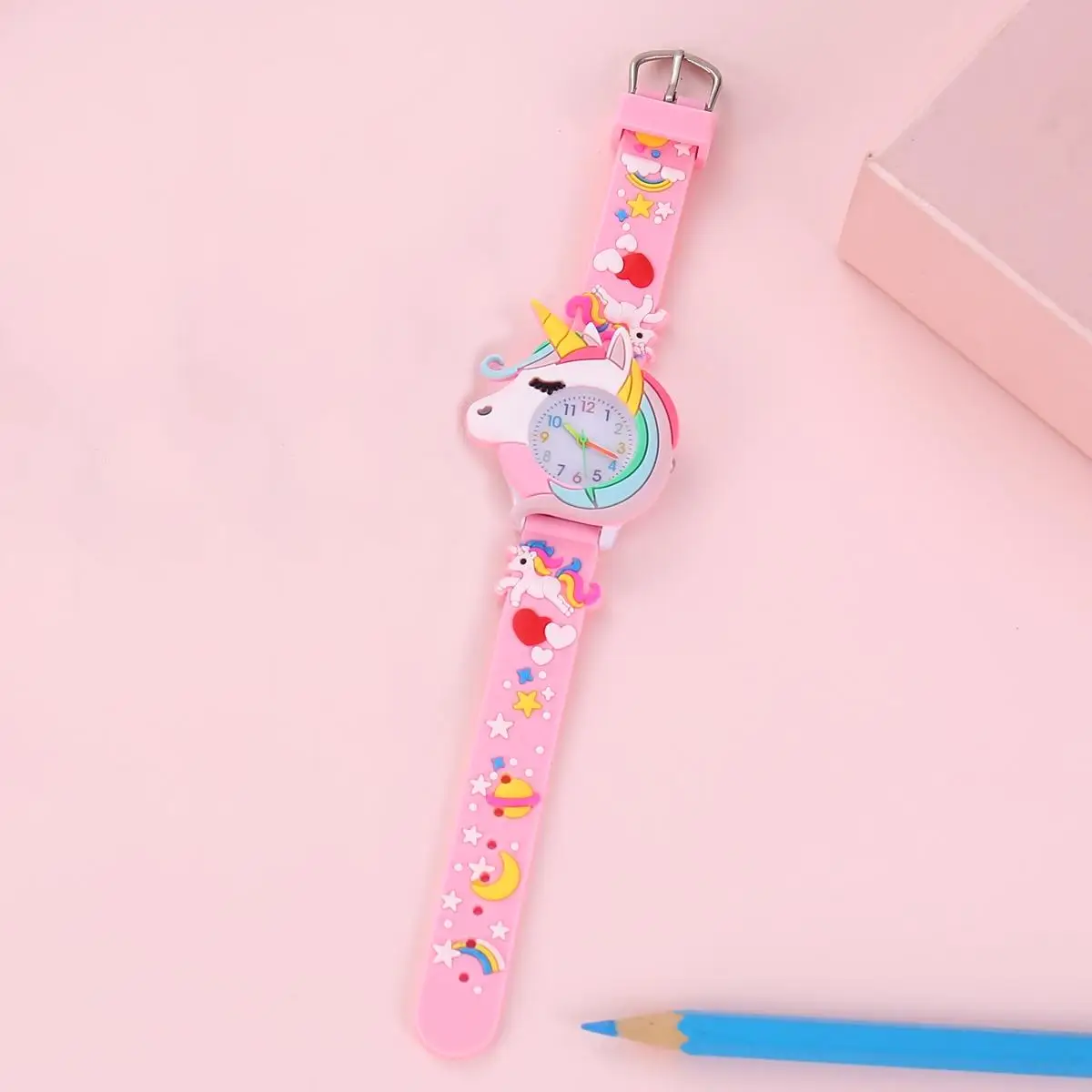 New Children's Love Unicorn Saturn Rainbow Meteor Student Silicone Cartoon Watch 6