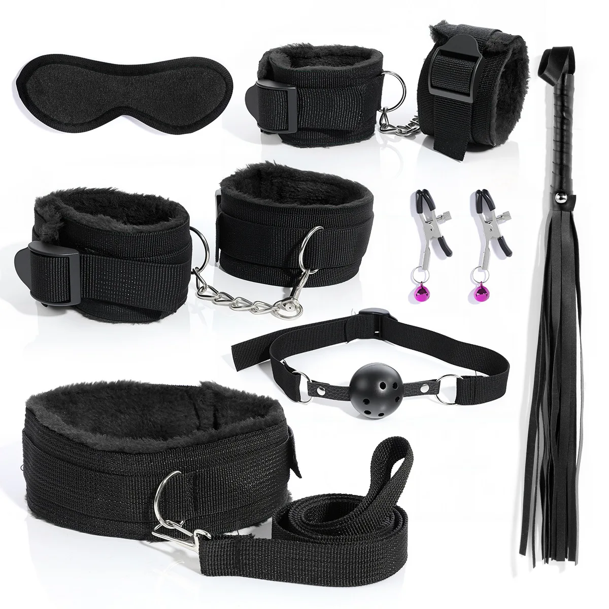 Sexy Leather BDSM Plush Bondage Bundle Set Blindfold Handcuffs Whip Sex Toys for Women Nipple Clip Butt Plug Exotic Sex Toys