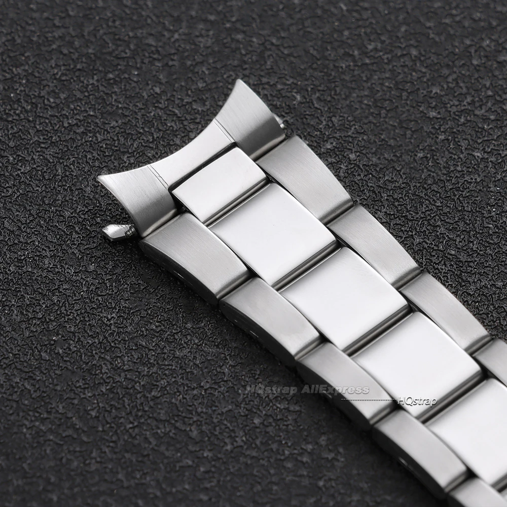 Elegant Curved End Stainless Steel Watch Strap with Folding Buckle