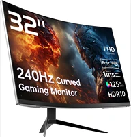 32 inch 240Hz Curved Gaming Monitor 1500R 1080P 125% sRGB 1ms, Freesync/G-sync HDR10,HDMI/DP/USB Ports VESA 1