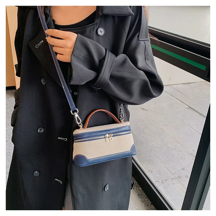 retro canvas handbag for women,women’s summer crossbody bag,contrast color casual handbag,small square canvas shoulder bag,casual women’s sling bag,retro fashion canvas purse,lightweight canvas handbag