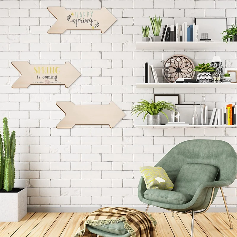 8PCS Wooden Arrow Shape Cutouts Slice Unfinished Arrow Wood Sign Blank Hanging Wooden Plaque Wood Slice Color