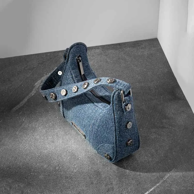 New Saddle Bag Underarm Bag Denim Rivet One Shoulder Handheld Women's Bag Personalized Fashion Punk Style Tote Sets Female Bags