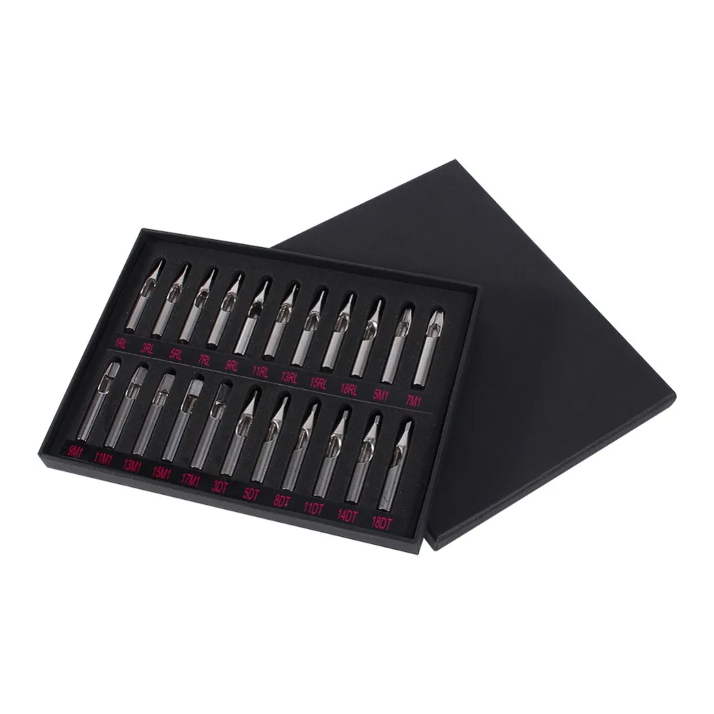 22PCS Stainless Steel Tattoo Tips Kit Professional Tattoo Nozzle Tips Mix Set For Tattoo Needles RL M1 DT Nozzles for tattooing