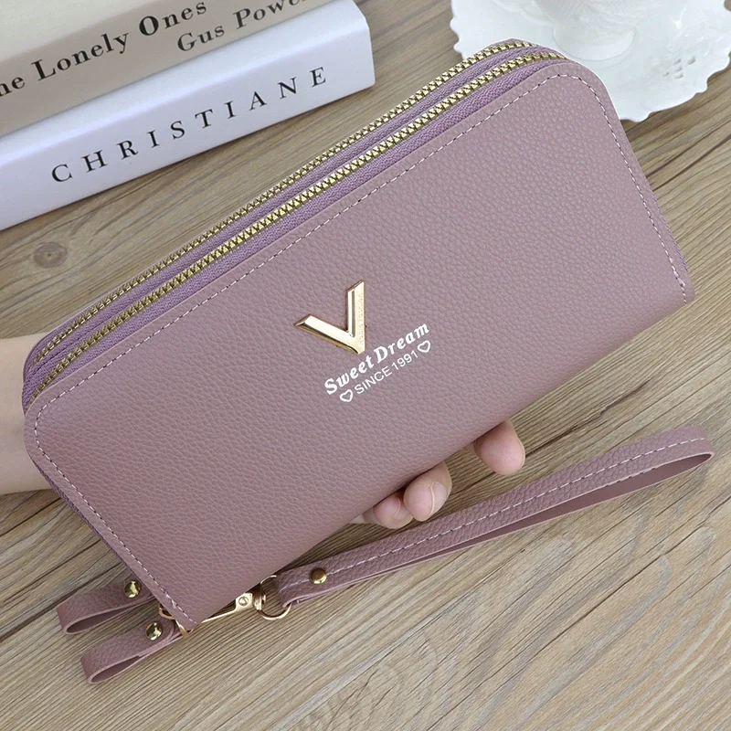 Women’s Double Zipper Long Wallet, PU Leather Large Capacity Card Holder Wristlet Clutch with Phone Pocket Purse 4