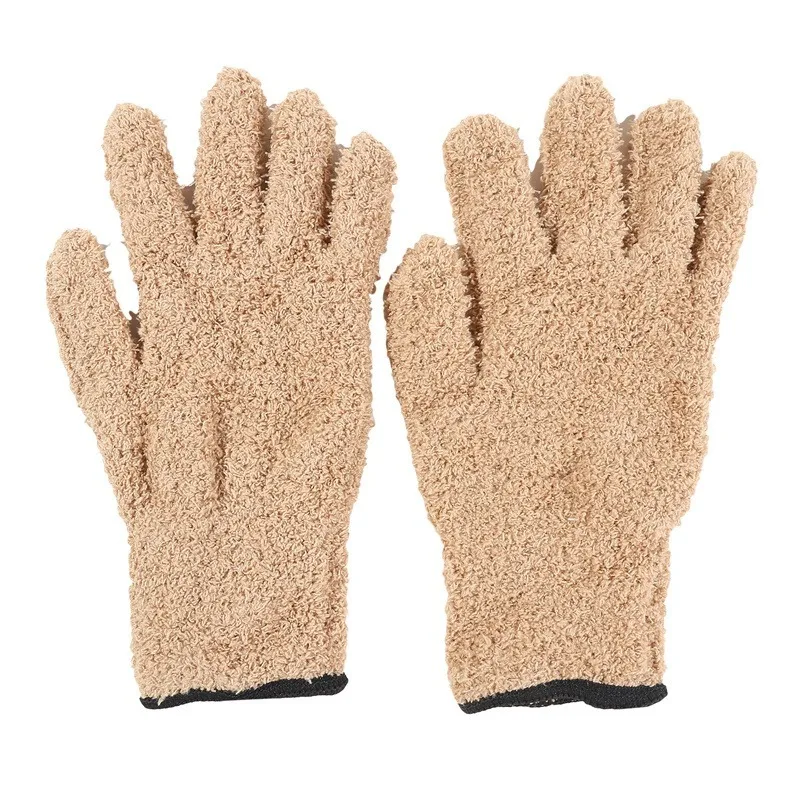 Microfiber Cleaning Gloves 1Pair Coral Fleece Car Grooming Solid Five Finger Dust Removal Housework Absorbent