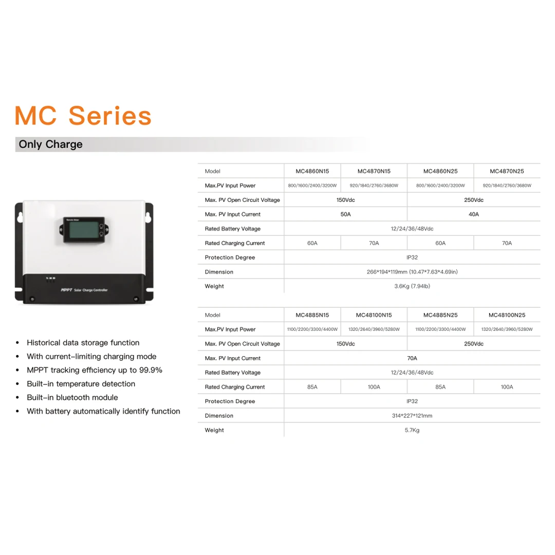 85A 100A MPPT Solar Controller MPPT Tracking Efficiency Up To 99.9% PV Regulator