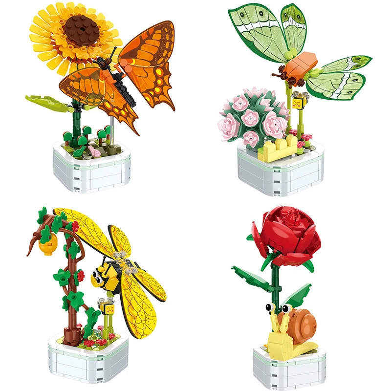 

DIY Small Particles Puzzle Mini Flower Building Blocks Home Desktop Succulent Potted Ornaments Assembled Children's Toy Gift