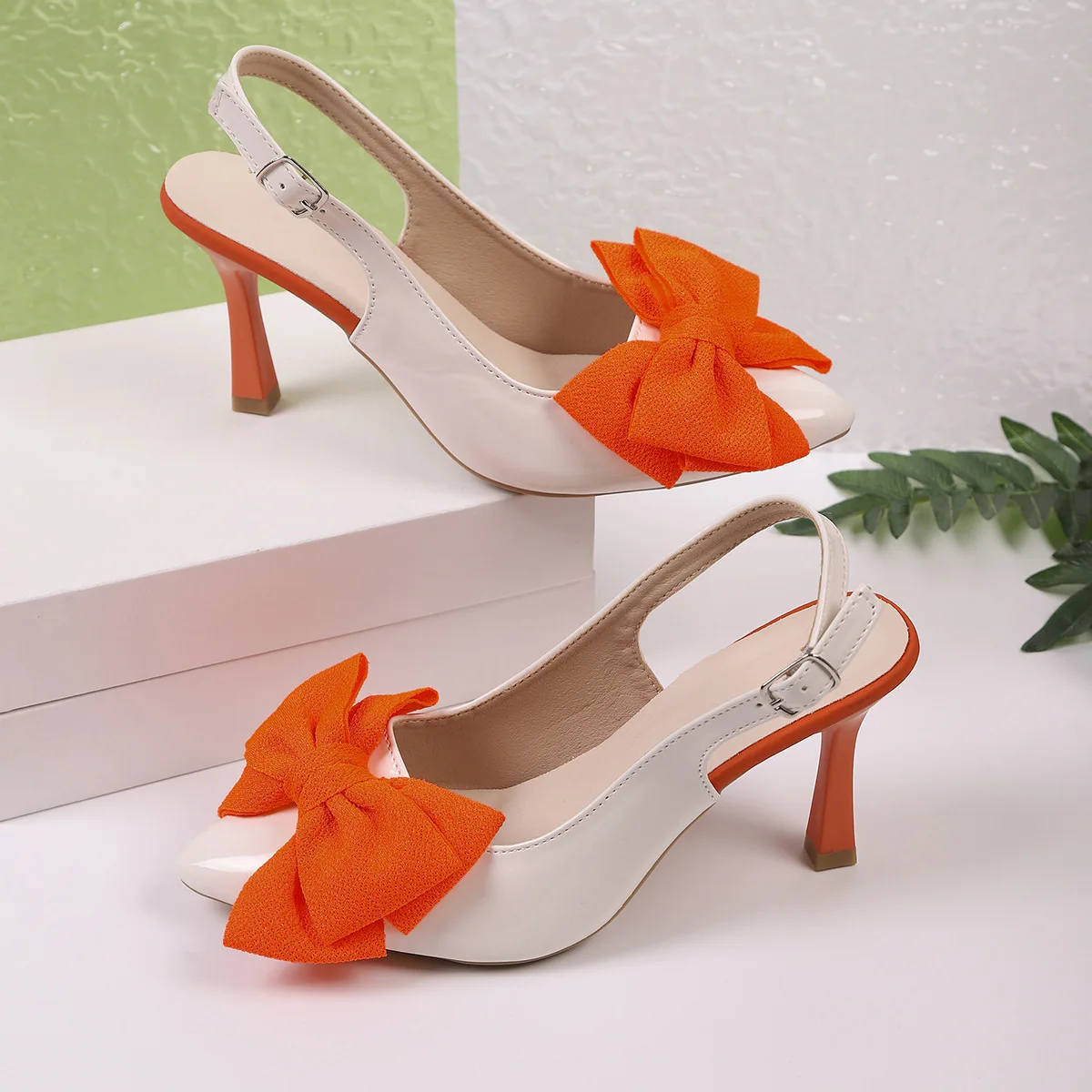 Women's high-heeled sandals with bows, new summer style, chunky heel, single strap, fashionable plus size women's sandals