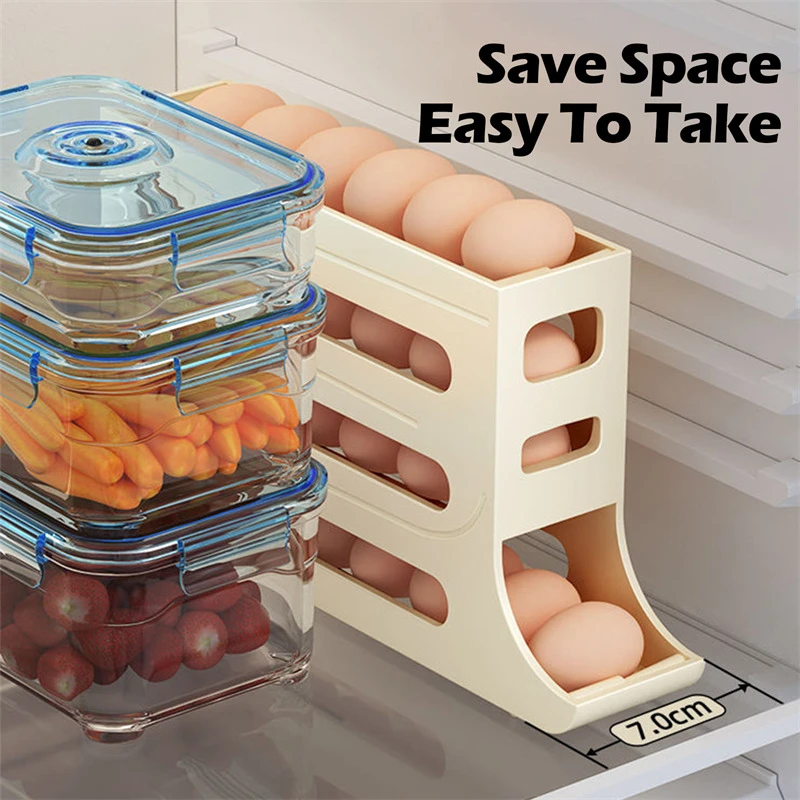 Refrigerator Egg Storage Box Rolling Kitchen Container Eggs Rolling Rack Large Capacity Automatic Scrolling Egg Rack Holder Box