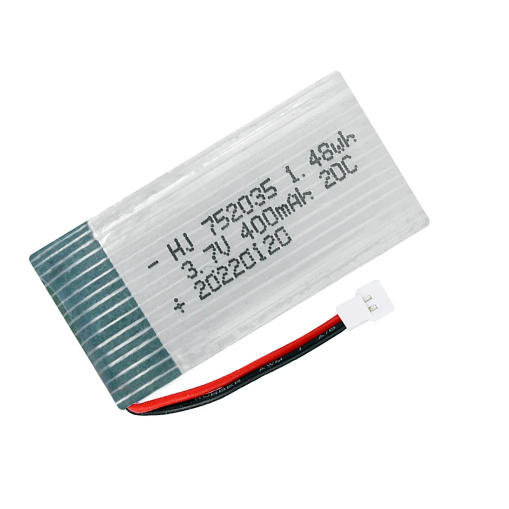 Фото Аккумулятор Lipo 3,7 в 400 мАч для дрона X4 H107 H31 KY101 E33C E33 U816A V252 H6C, запасные части 3,7 в 1S, аккумулятор с зарядным устройством XH2.54 №4