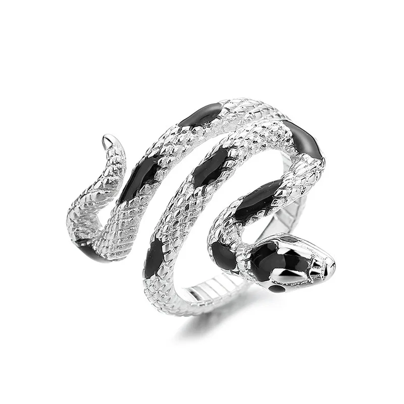 Red Green Black Drop Glaze Punk Snake Rings for Women Men Retro Silver Color Open Adjustable Finger Rings Fashion Female Jewelry - Image 3