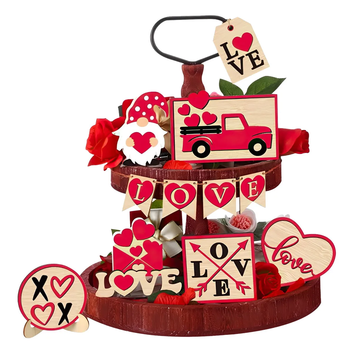 

Love Wood Beads Garland Valentine’S Day Tiered Tray Decors Beaded Garland With Tassels Pendant Party Home Decoration Accessories