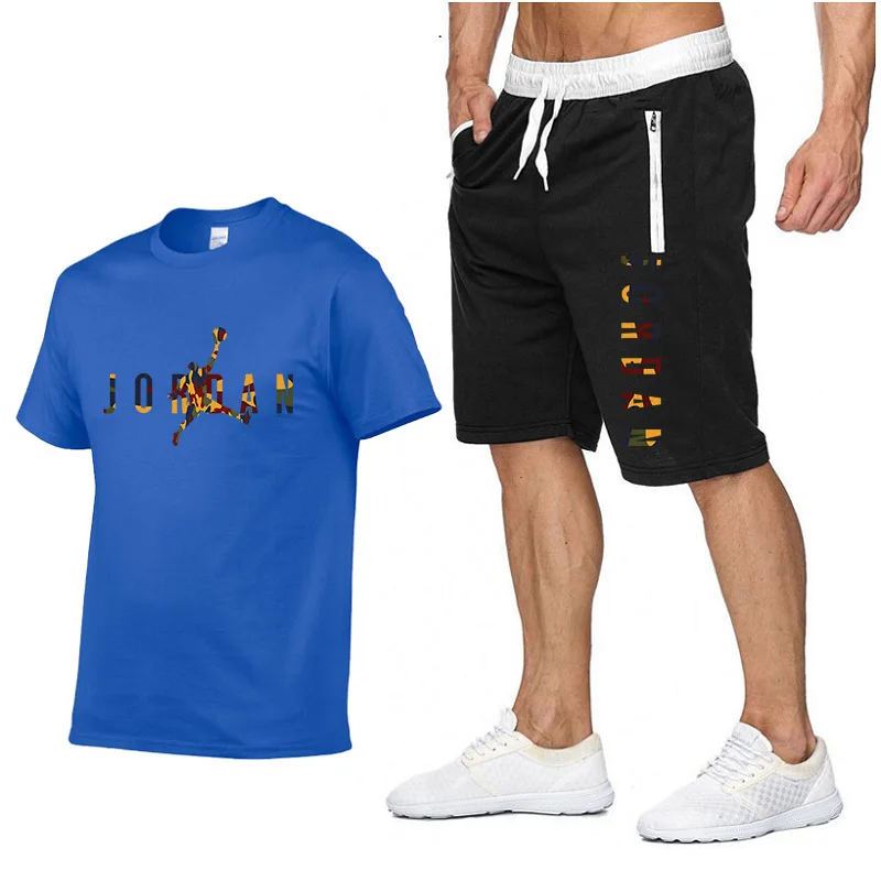 2024 New Summer 100% Cotton Men's T-shirts Shorts 2Pcs Sets Suit Y2K Gym Sportswear Brand Clothes Men's Clothing S-2XL