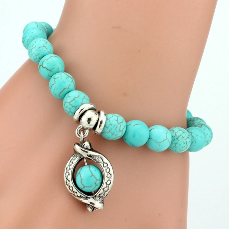 

Handmade Natural Stone African Turquoises Beads Bracelet Men Mala Jewelry Green Moss Agates Beaded Bracelet For Women Men