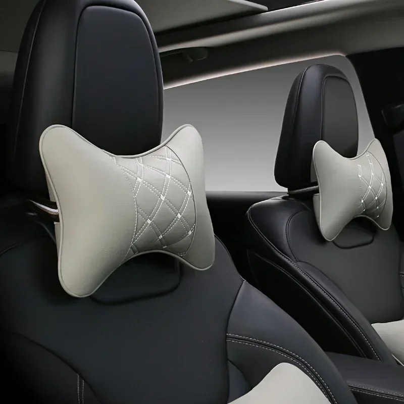Car Neck Pillow Both Side Pu Leather Car Headrest Pillow Neck Support Cushion For Head Pain Relief 3D Filled Fiber Breathable