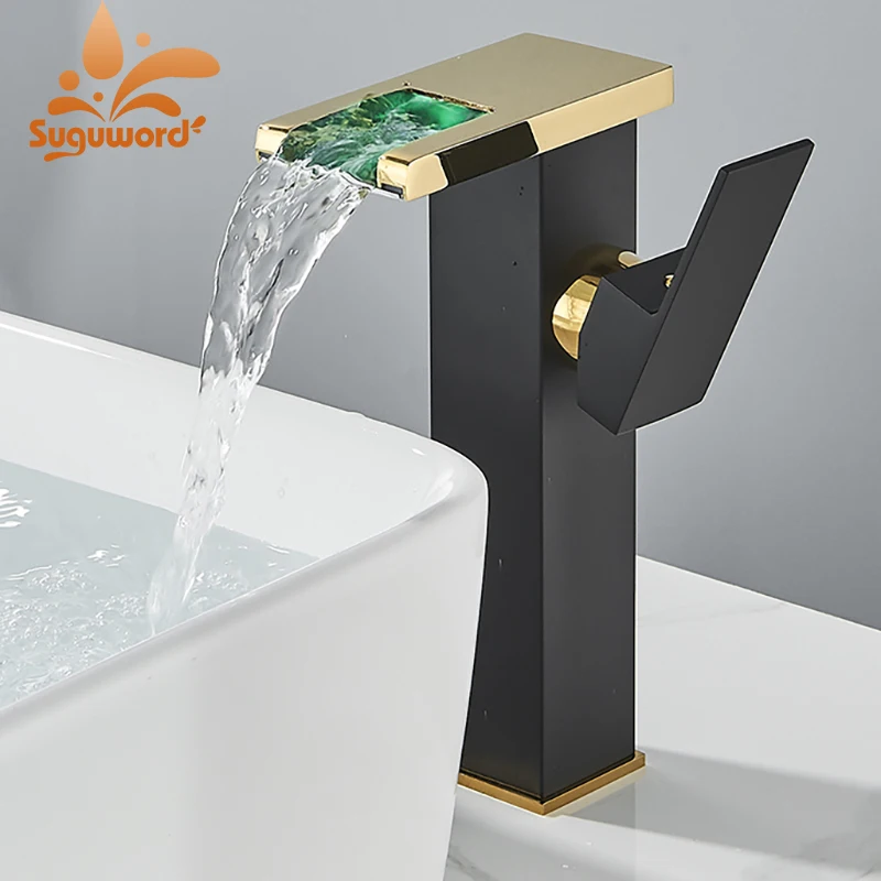 Bathroom Faucet Bathroom LED Basin Sink Faucet Color Change Deck Mount Brass Single Handle Single Hole Short/Tall Cold Hot Water Mixer Valve Tap