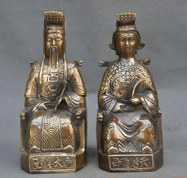 

2pc 10"old china folk myth bronze Heavenly Queen Mother Jade Emperor god statue pair