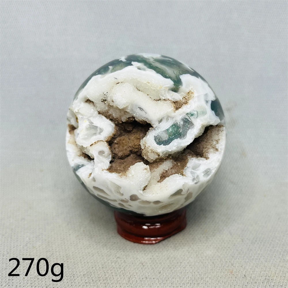 Peculiar Geode Moss Agate Ball Home Room Decoration Natural Gem Crystal Feng Shui Yoga Chakra Stone Healing Mineral Specimen 5