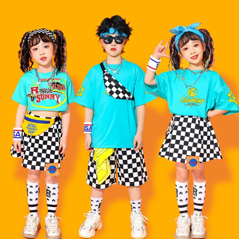 

New Loose T-Shirt Shorts Streetwear For Kids Children Jazz Dance Costumes Boys Ballroom Hip Hop Clothing Girls Rave Clothes