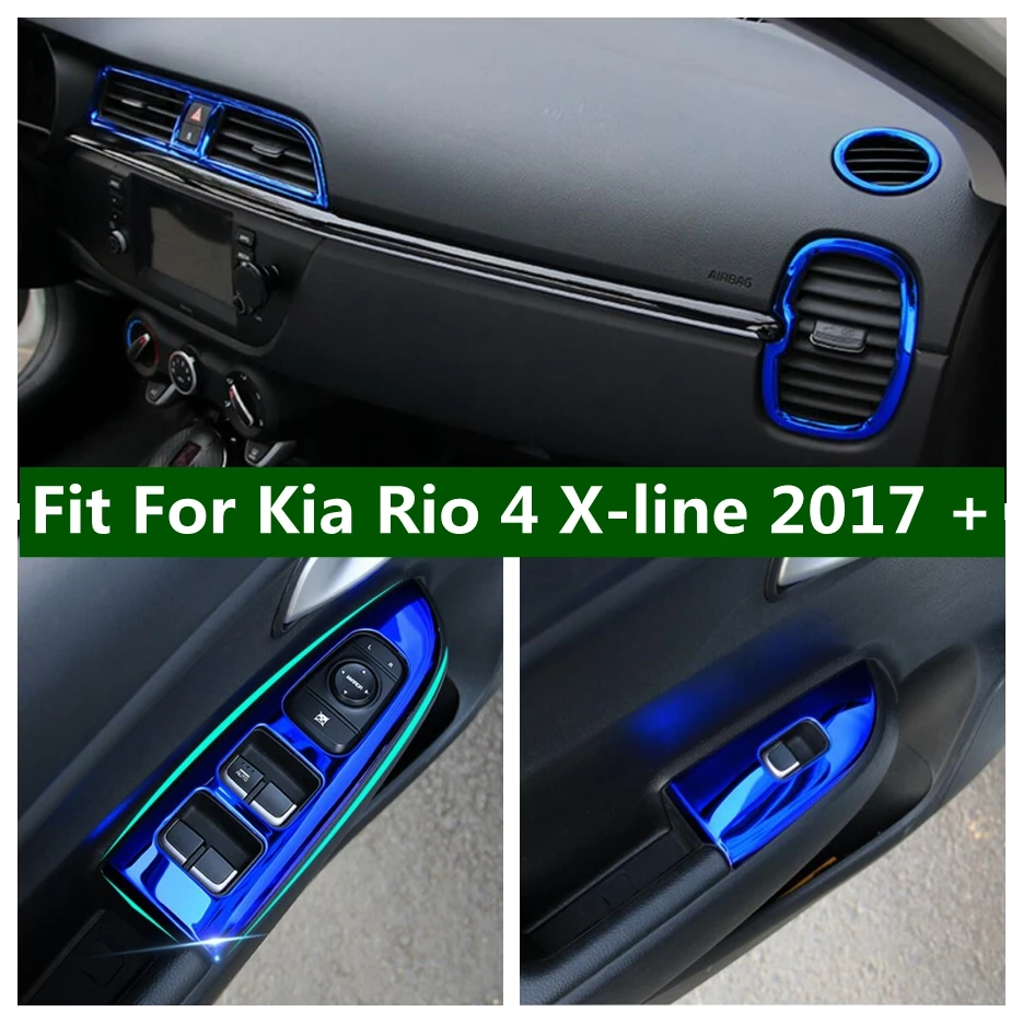 

Glass Lift Button / Dashboard Air Vent / Water Cup Holder Panel Cover Trim For Kia Rio 4 X-line 2017 - 2020 Blue Car Accessories