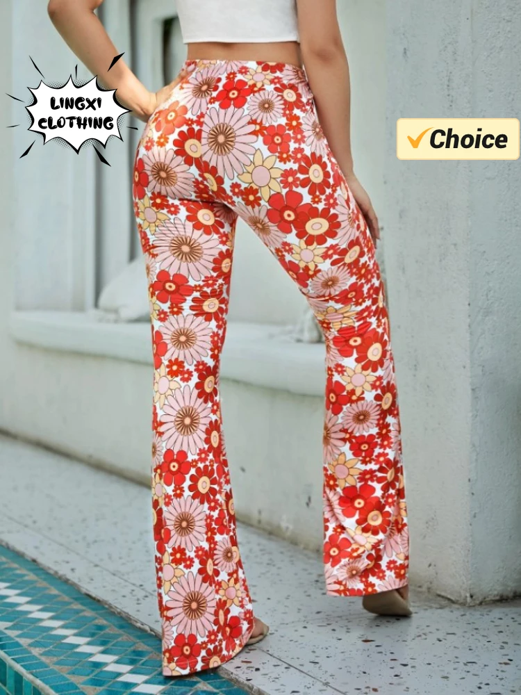 2024 Summer Fashion New Elegant Women's Fitness Pants Elastic Printed Women's Yoga Sports Hip Closing Loudspeaked Pants