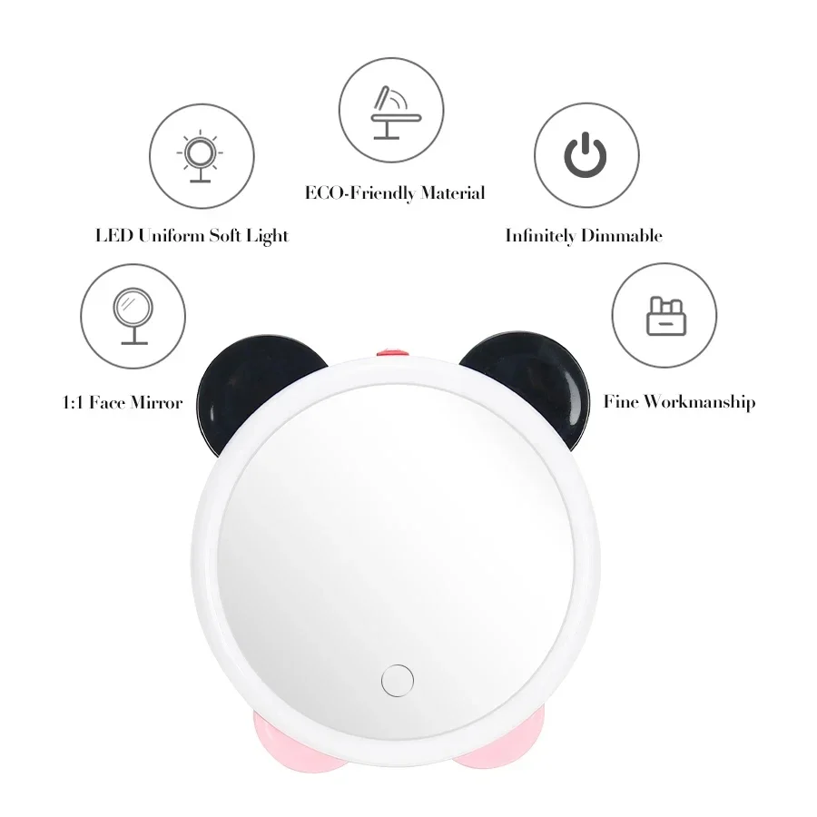 3 Colors Lighting Modes Led Cosmetic Mirror Bedroom Cartoon Shape Makeup Mirror Intelligent Touch Screen Dimming Cosmetic