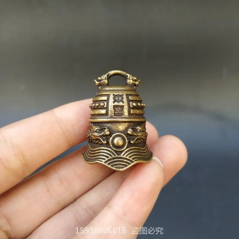 Antique antique bronze collection antique pure brass Shuanglong head bag bell pet bell retro small bell key pendant