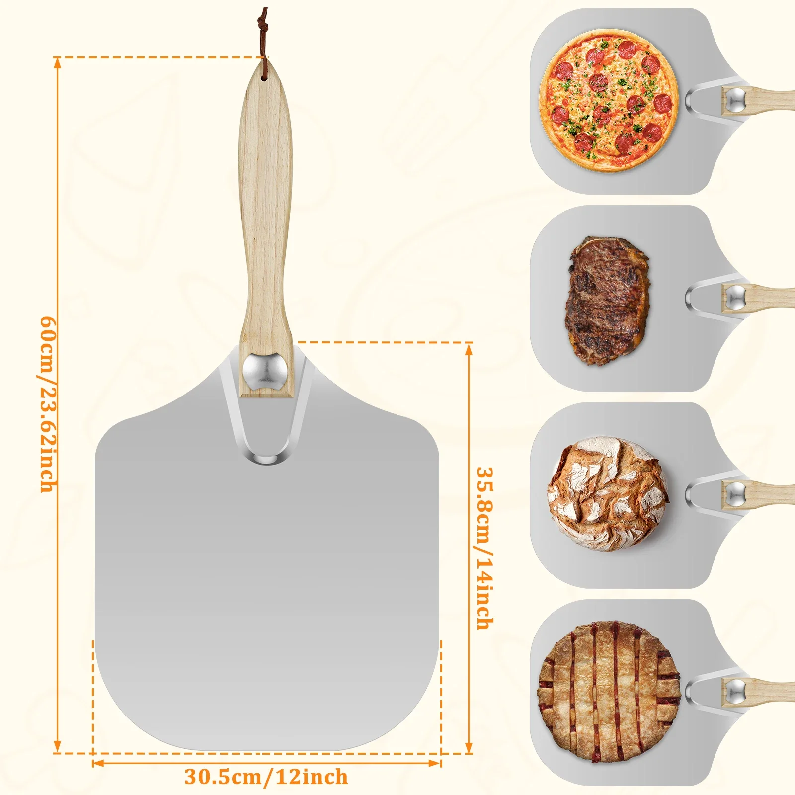 Aluminum Pizza Peel Rectangular Pizza Spatula with Wooden Handle Non-Stick Paddle for Home Kitchen Baking Pastry Tool