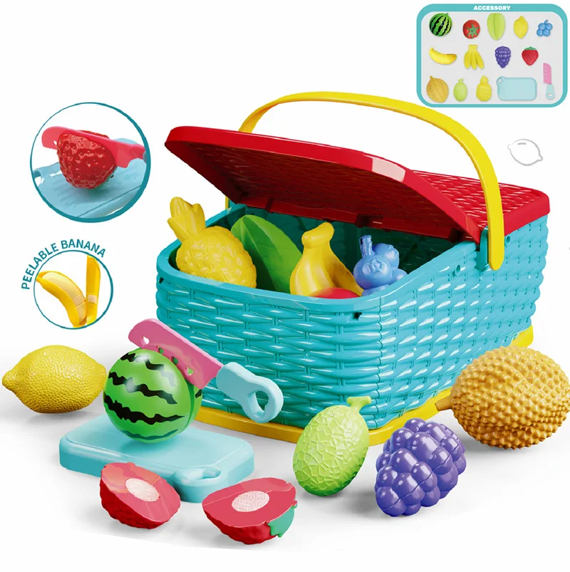 Kids Simulation Kitchen Fruit Checker Burgers Pizza Play House Toys Camping Portable Picnic Basket