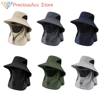 Summer Sun Hats UV Protection Outdoor Hunting Fishing Cap For Men Women Hiking Camping Visor Bucket Hat Neck Flap Fisherman Hat