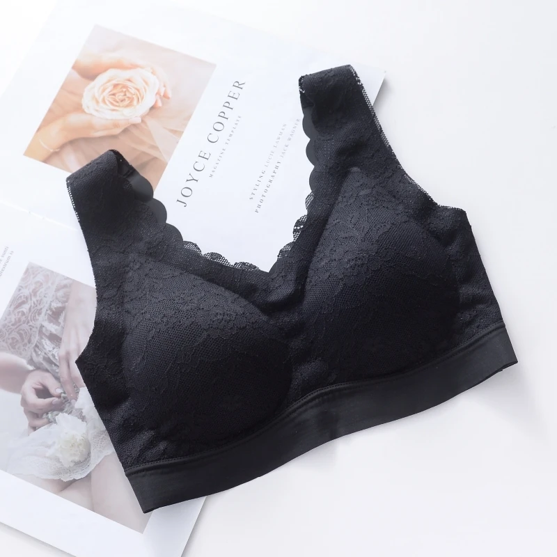 Thailand Latex 2.0 Bra Sexy Lace Women's Underwear One Piece Push-up Bralette No underwire gather Brassiere Seamless Sleep Tops