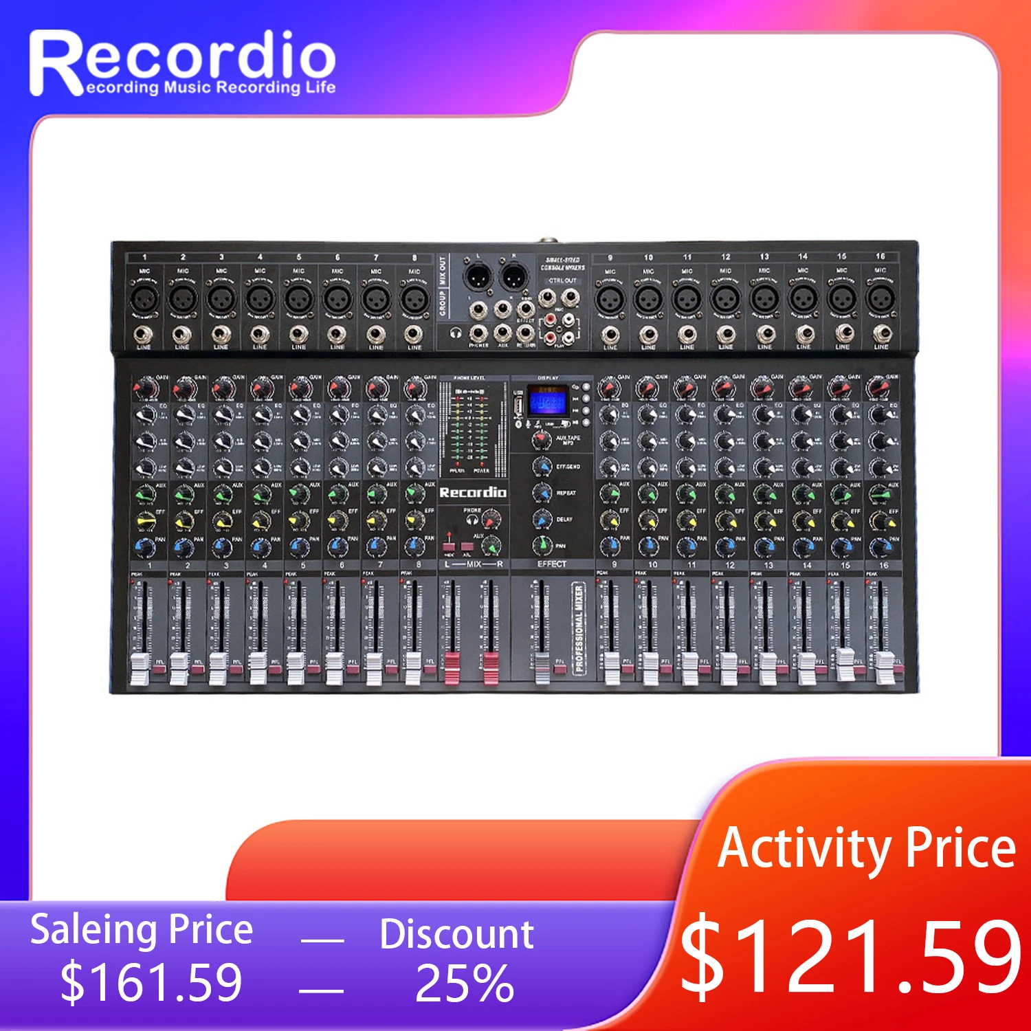 GAXET16 Professional 16Channel Mixer Single Output Blueteeth With