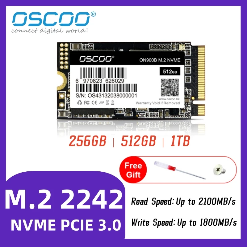 

Твердотельный накопитель OSCOO M.2 NVMe PCIe 3,0 SSD 1 Тб SATA, Внутренний твердотельный накопитель M.2 2242 2100 Мб/с, жесткий диск для ноутбука и настольного компьютера