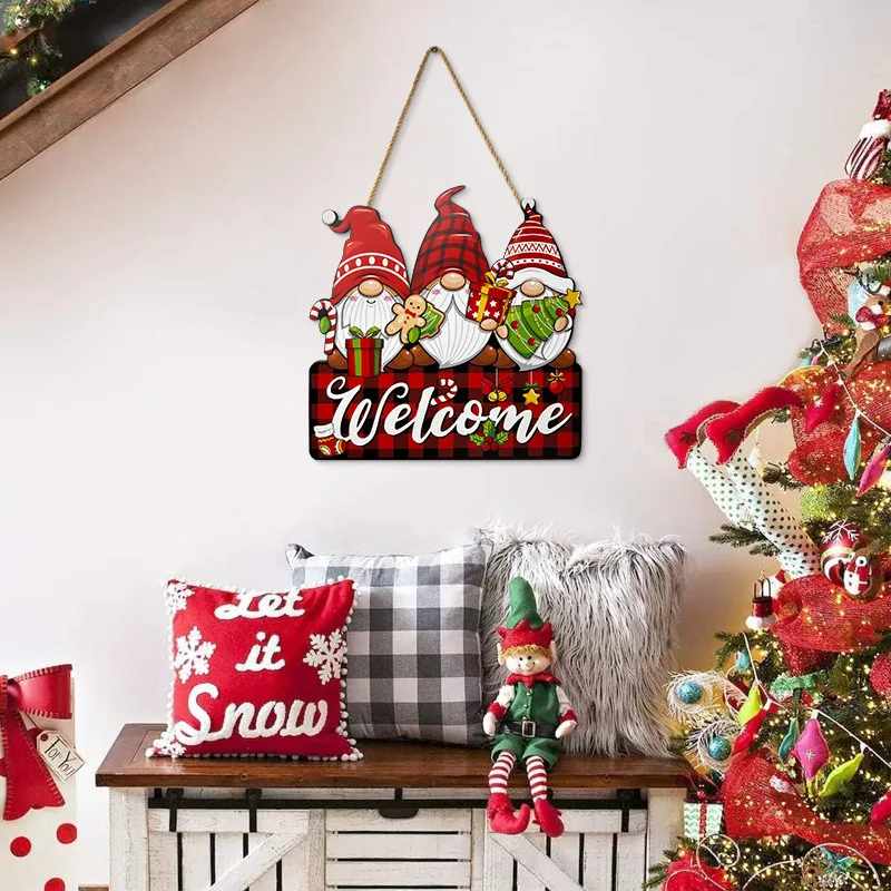 

New Christmas Living Room Wall Decoration Wooden Hangings Dwarf Party Welcome Door Hanging Woodblock Prints
