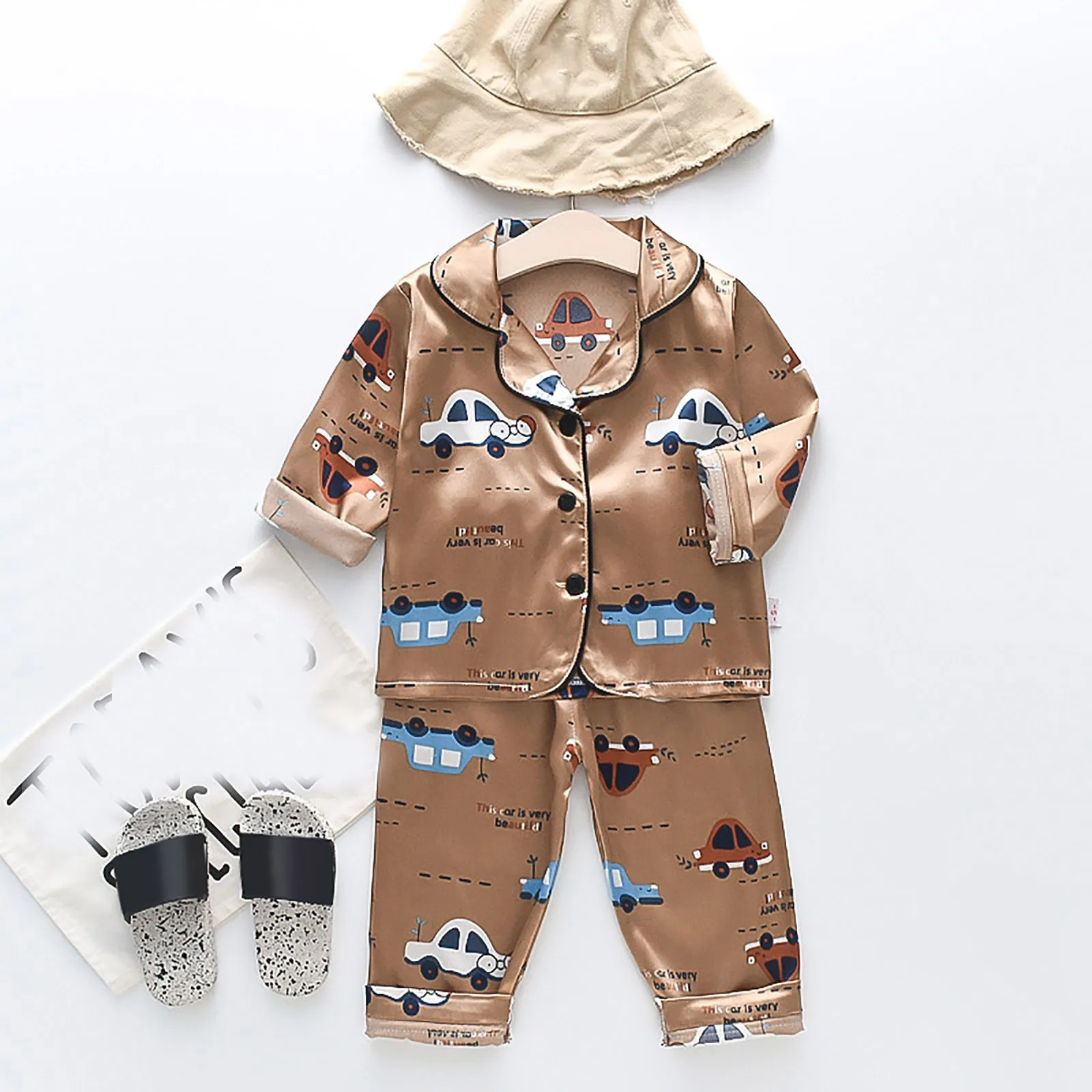 Toddler Kids Baby Boys Girls Satin Cartoon Button Down Shirt Tops + Long Pants Silk Toddler Girl Pajamas 5t Kitty for
