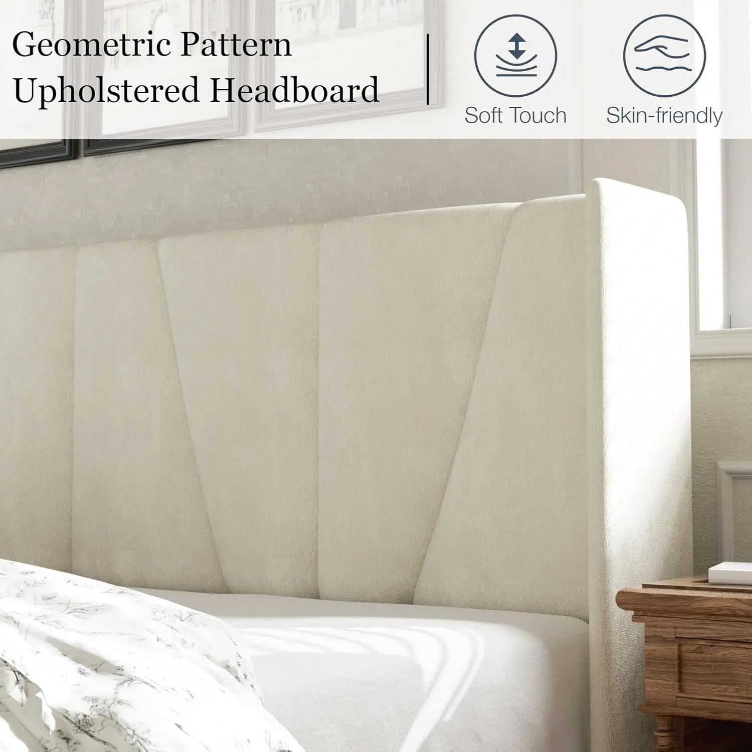 Frame with Headboard, Velvet Upholstered Platform Bed Frames, Contemporary Mattress Foundation, Noise Free, No Box Spring Ne