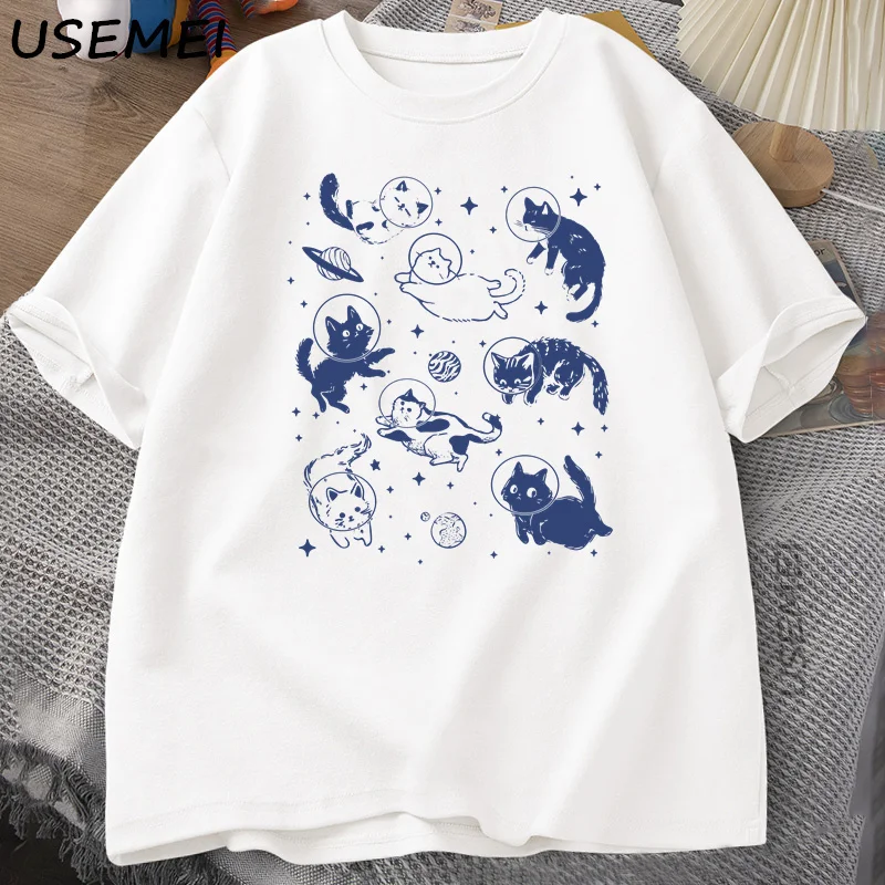 Retro-Katzen im Weltraum, 90er-Jahre-Grafik-T-Shirts, Vintage-Astronauten-Katzen-T-Shirt, lustiges Kätzchen-T-Shirt, bedruckt, bequemes Rundhals-T-Shirt