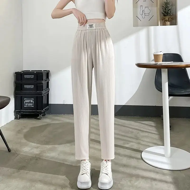Sweatpants Ice Silk Summer Haren Pants Women Korean Style Thin 2023 New Loose and Slim Casual Little Foot Radish Trousers