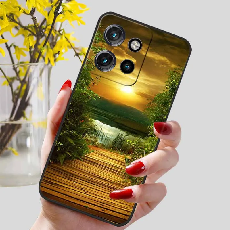 Cartoon Flowers Printed Silicon TPU Case - Soft Black Bumpers