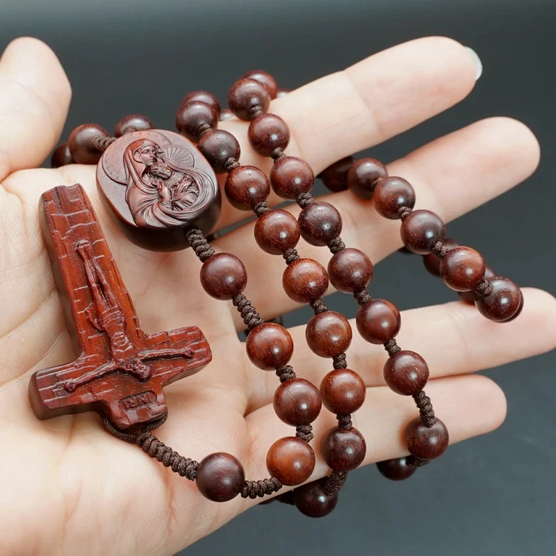 

String Pendant Rosewood Ebony 8mm/10mm Rope Chain Beads Rosary Necklace Pendant Religious Jewelry Souvenirs Gifts