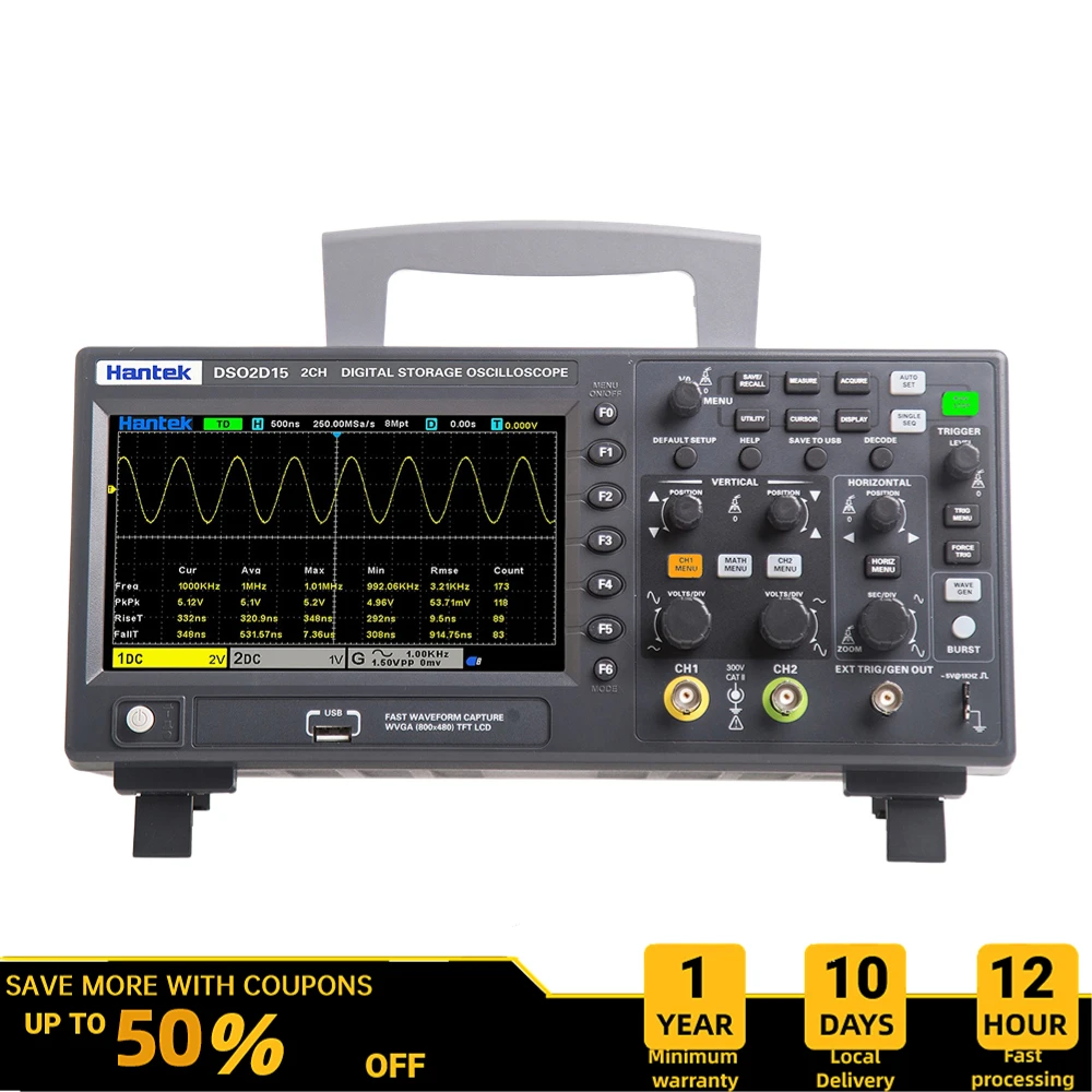 7InchDSO2D15DigitalOscilloscopeMeterOscillographOscillometer2Channels150MHzBandWidth