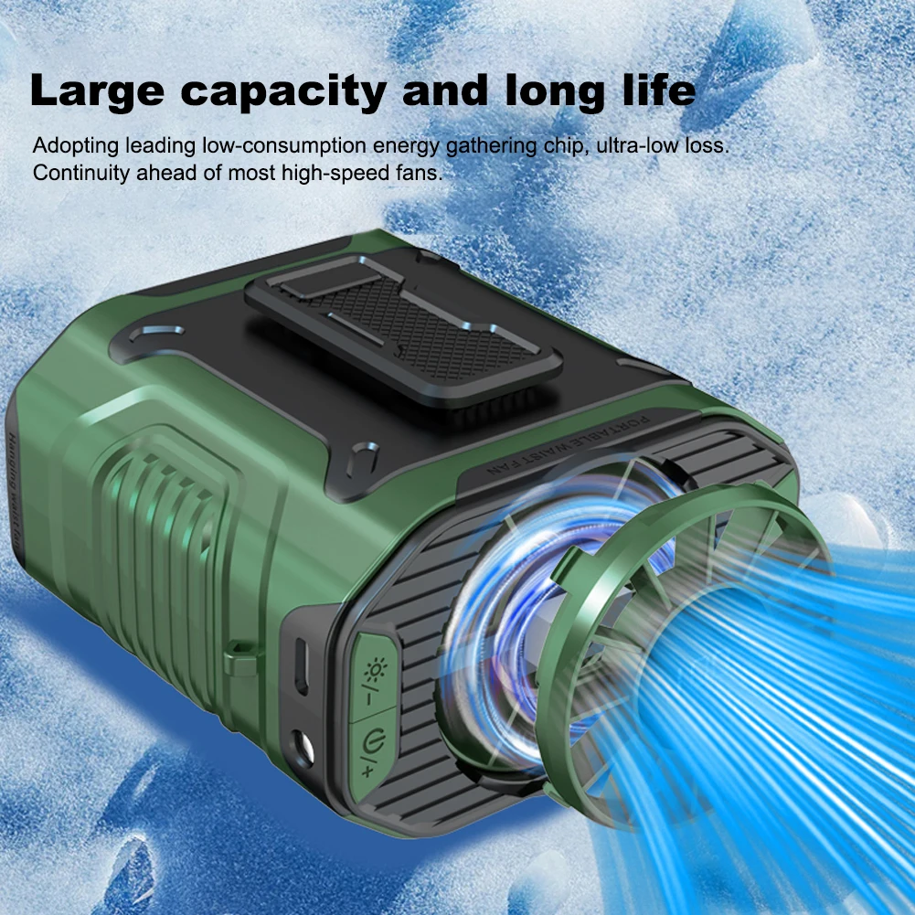 Waist Clip Fan Portable Hanging Neck Fan USB Rechargeable Fan Small Outdoor Camping Waist Fan with LED Flashlight 3600mAh