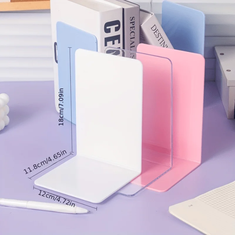 4/8pcs Set Clear Acrylic Bookends - Desktop Display Stands for Office, Home & Retail Use, Book Storage, Transparent 3