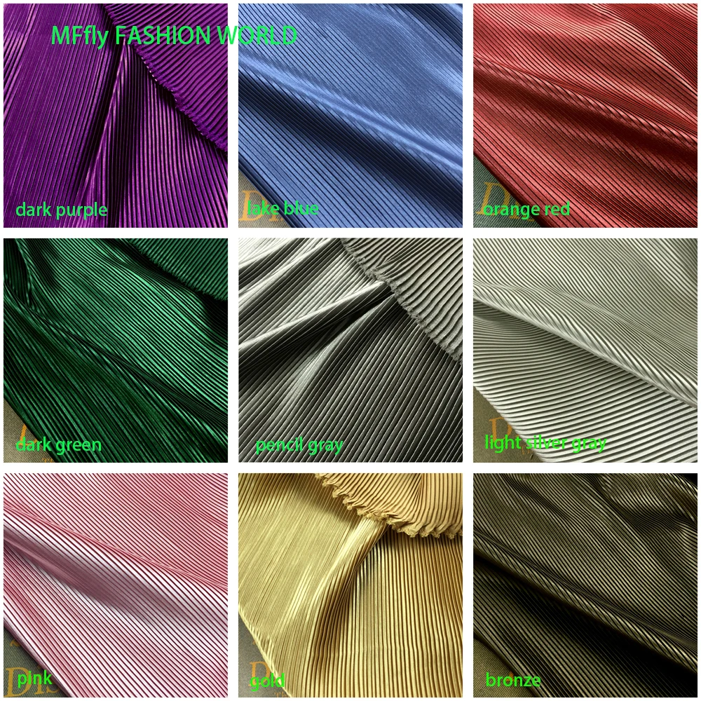 Multicolor Pleated Satin Fabric Line Texture Fine Stripe Accordion Green Plisse Fabric for Dress Skirt Sewing Material MM16