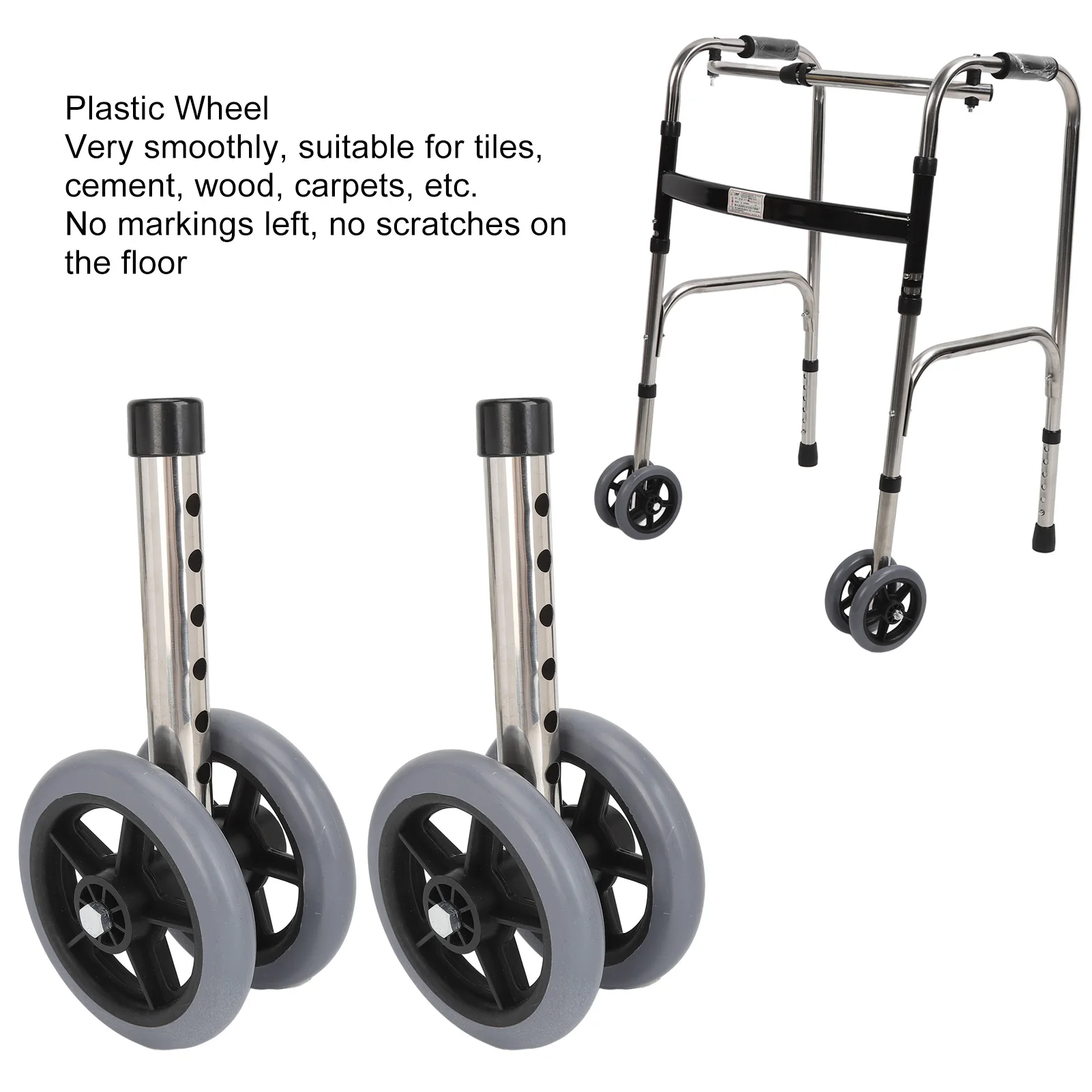2Pcs Walker Replacement Wheel 6 Gear Height Adjustable Smoothly Rolling Rollator Wheel Legs Walker Replacement Leg